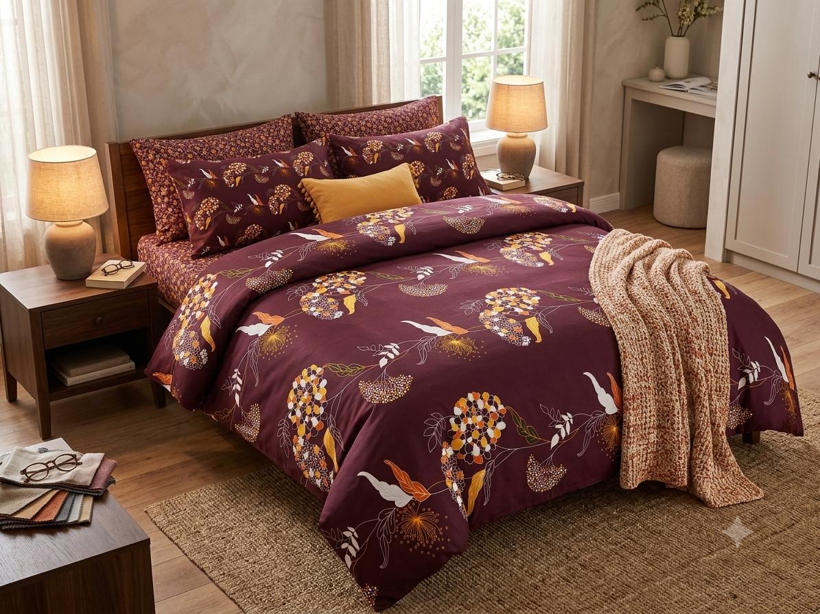 Floral Procian King size cotton bedsheet with 2 pillow covers - 108 x 108 Sup