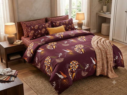 Floral Procian King size cotton bedsheet with 2 pillow covers - 108 x 108 Sup