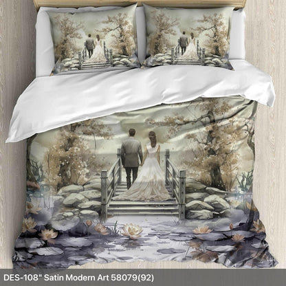 Digital Couple Theme King size bedsheet with 2 pillow covers - 108 x 108 |Luxury collection