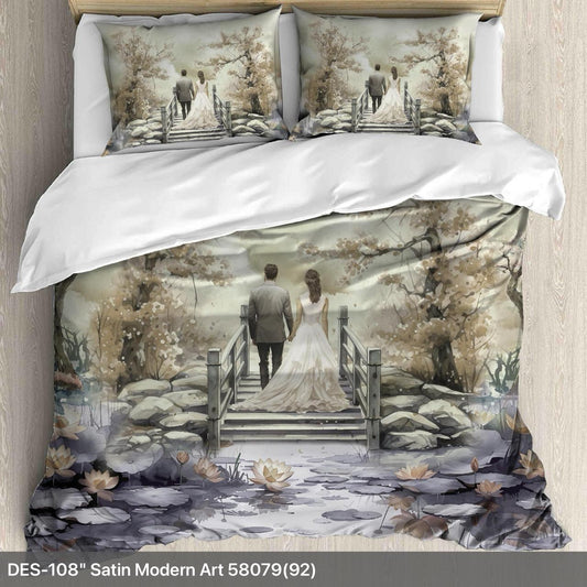 Digital Couple Theme King size bedsheet with 2 pillow covers - 108 x 108 |Luxury collection