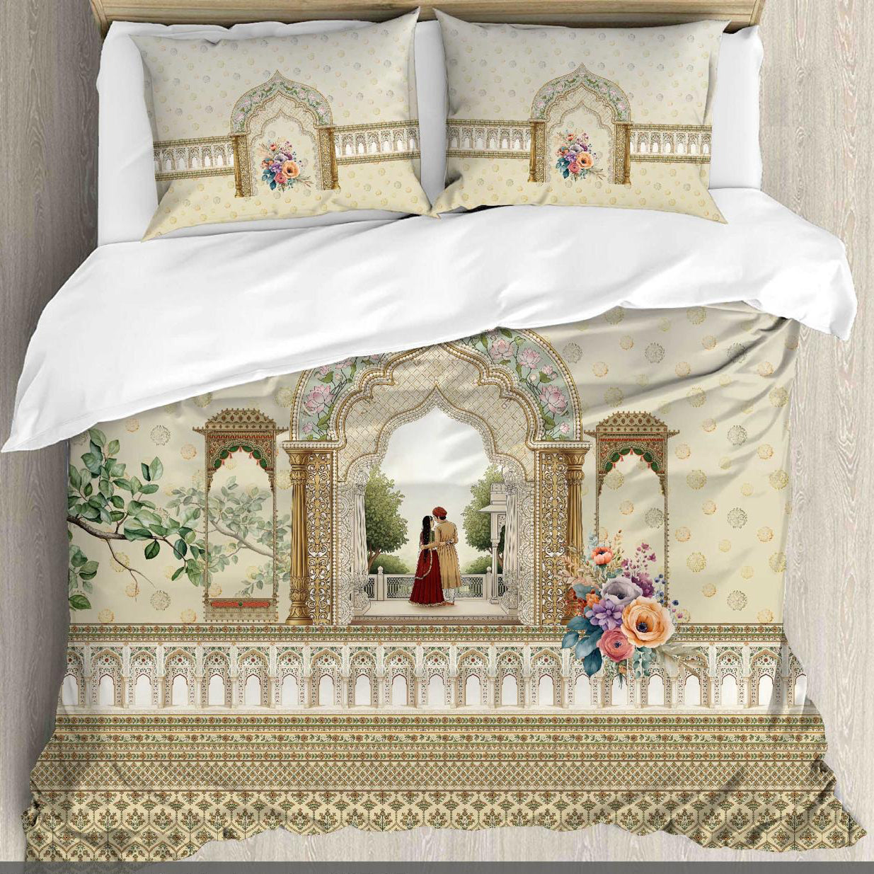 Noor-e-Ishq Digital Printed King size bedsheet with 2 pillow covers - 108 x 108 |Luxury collection