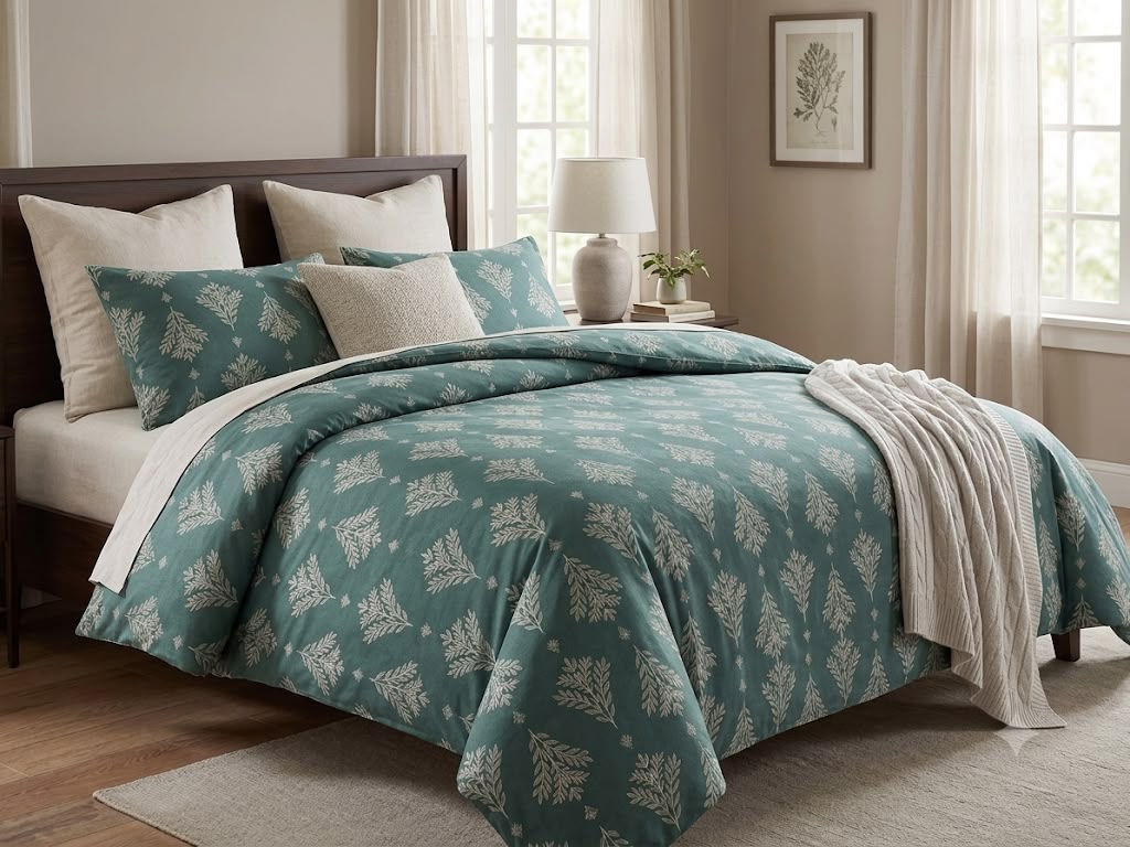 Ocean fern King size cotton bedsheet with 2 pillow covers - 108 x 108 RR