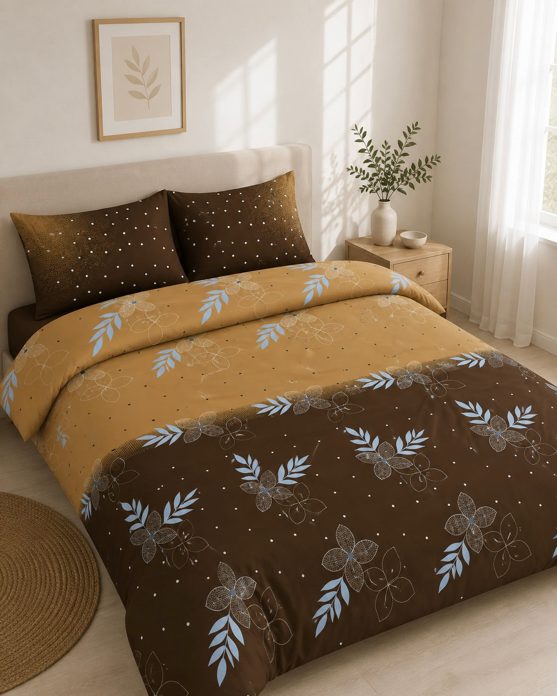 Midnight Botanical King size cotton bedsheet with 2 pillow covers - 108 x 108 SIT
