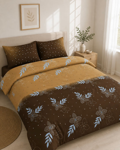 Midnight Botanical King size cotton bedsheet with 2 pillow covers - 108 x 108 SIT