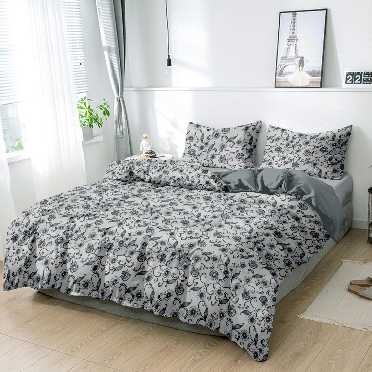 Grey arena King size cotton bedsheet with 2 pillow covers - 108 x 108 | RR Collection
