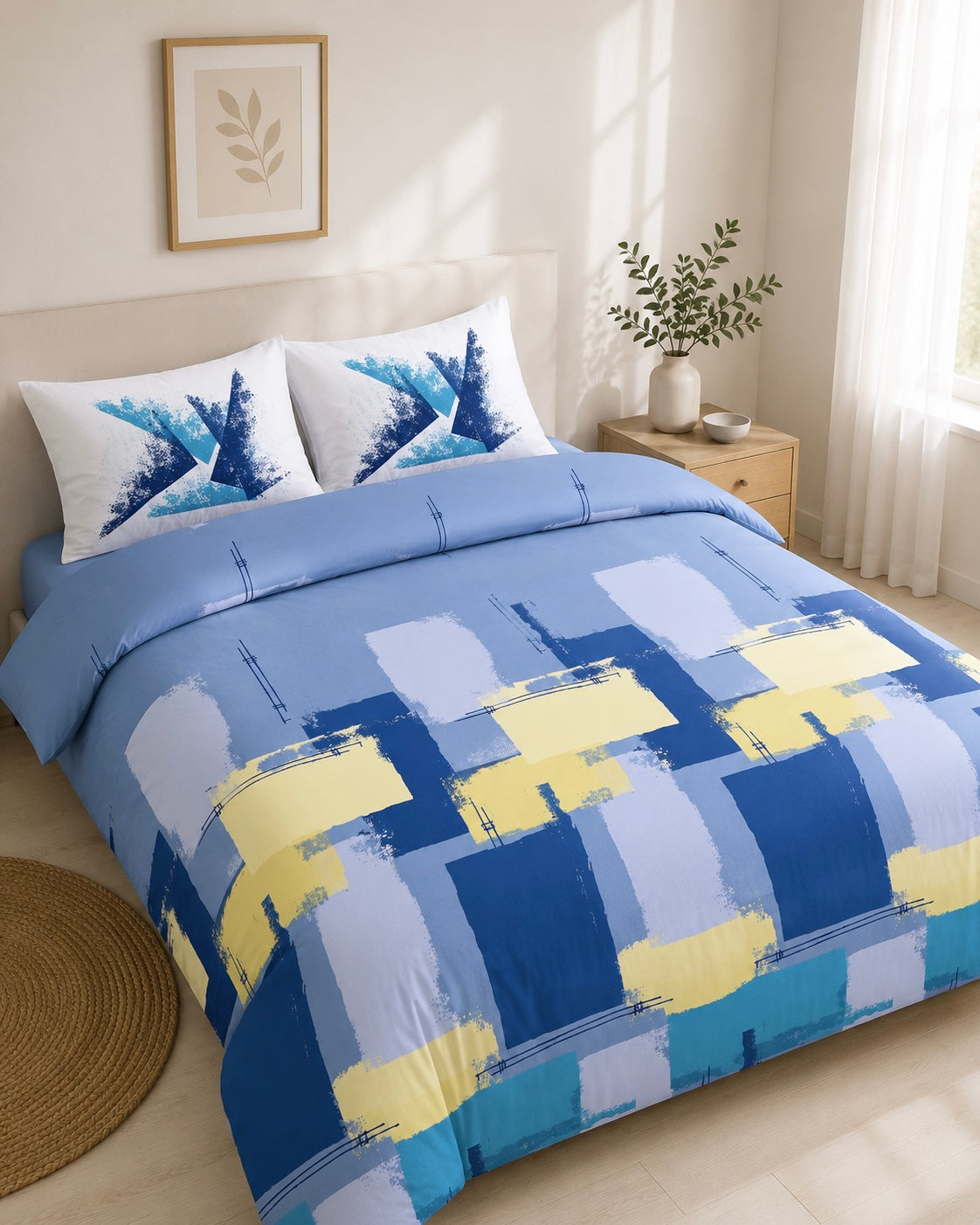 Canvas King size cotton bedsheet with 2 pillow covers - 108 x 108 SIT