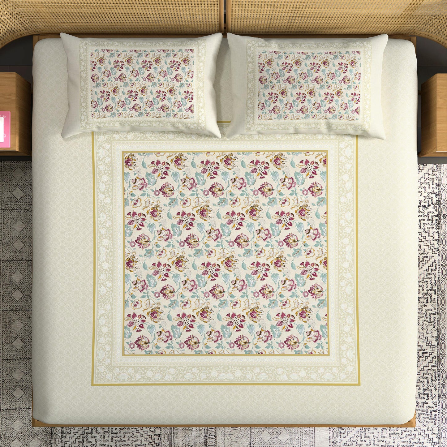 Florani Digital Printed King size bedsheet with 2 pillow covers - 108 x 108 |Luxury collection