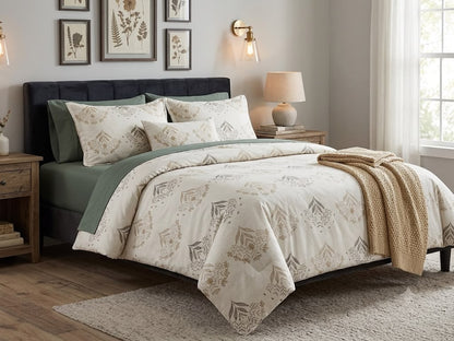 Beige muse size cotton bedsheet with 2 pillow covers - 108 x 108 RR
